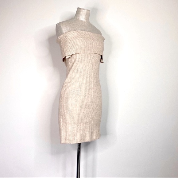 BB Dakota Camel Tan Off-Shoulder Popover Rib Knit Sweater Mini Dress XSmall - Picture 6 of 11